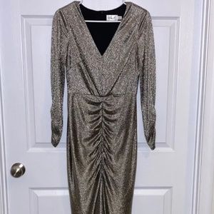 Eliza J Dress Size 6 Silver LS V-Neck Mermaid Sexy Bling Sparkles Cocktail Event